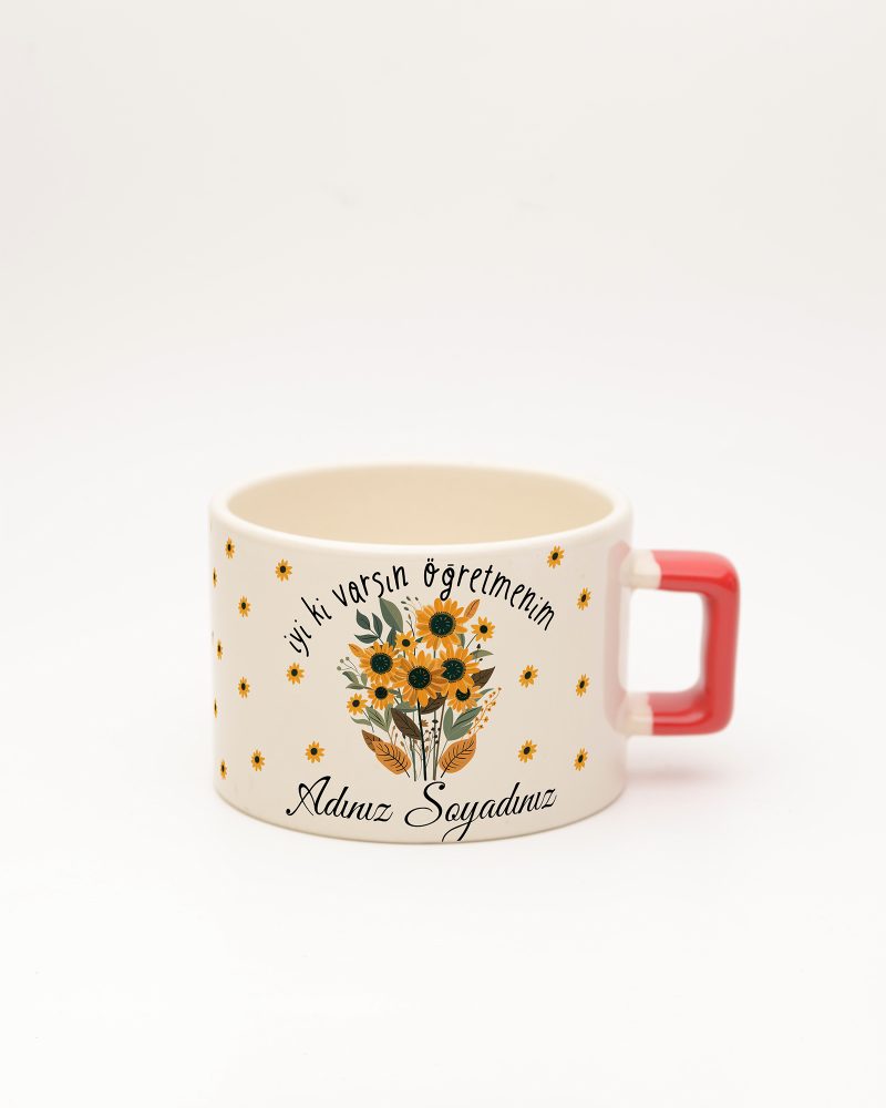 Kırmızı kulplu İsimli Öğretmen Fincan 2, ön yüz