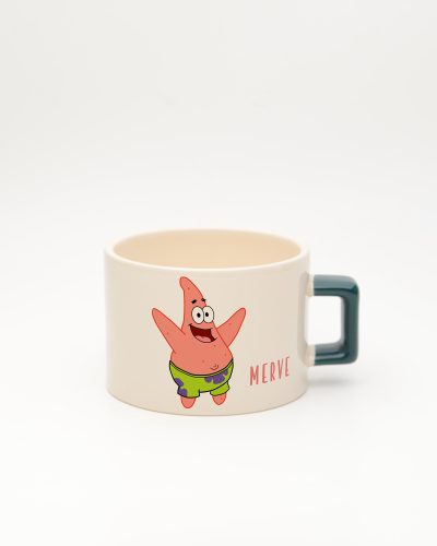 Koyu Yeşil kulplu Süngerbob Patrick İsimli Fincan, ön yüz