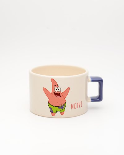 Lacivert kulplu Süngerbob Patrick İsimli Fincan, ön yüz