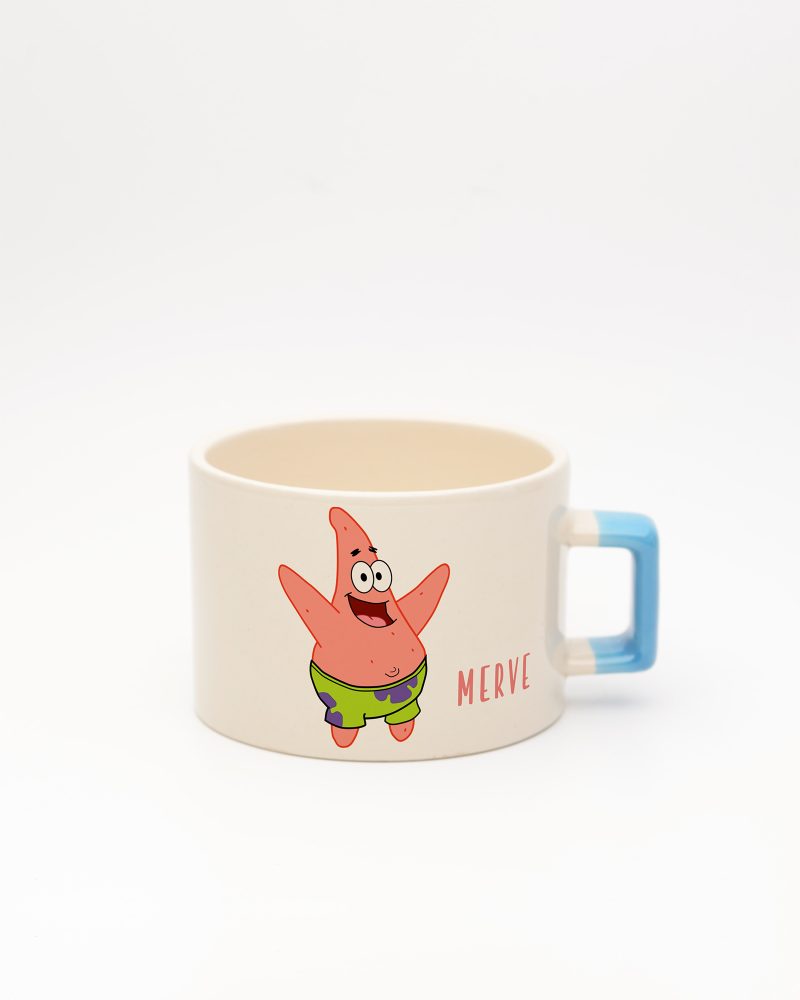 Mavi kulplu Süngerbob Patrick İsimli Fincan, ön yüz