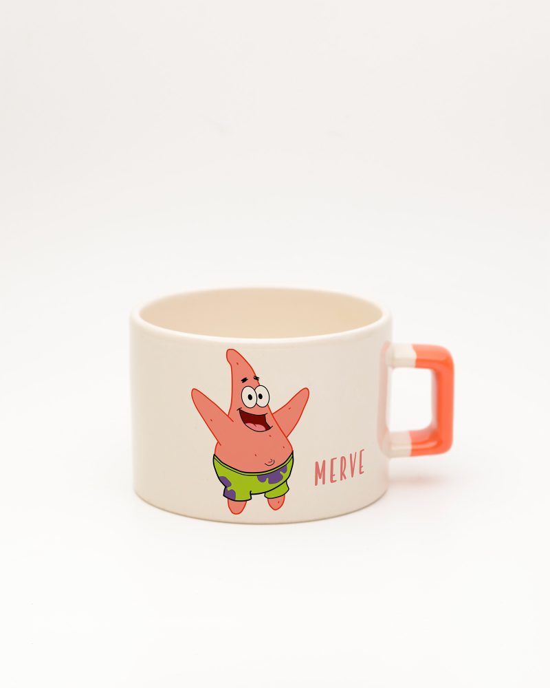 Turuncu kulplu Süngerbob Patrick İsimli Fincan, ön yüz