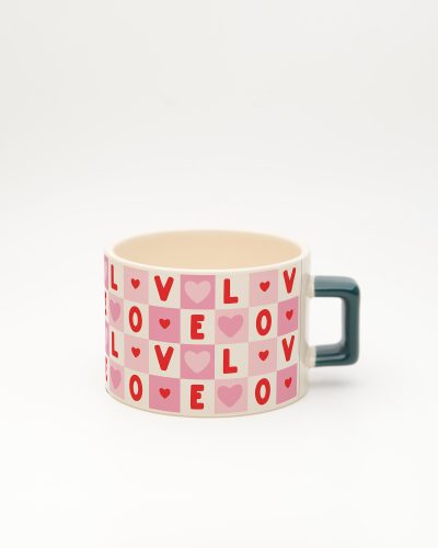 Koyu Yeşil kulplu Love Desenli Fincan, ön yüz