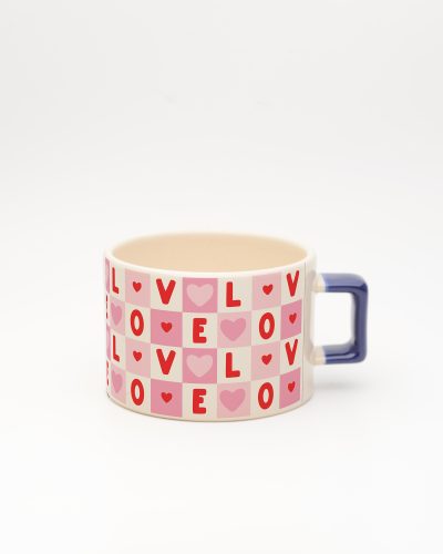 Lacivert kulplu Love Desenli Fincan, ön yüz