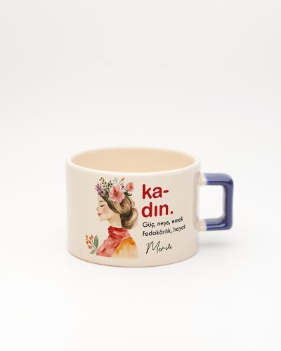Lacivert kulplu Kadın Kelime Fincan 2, ön yüz