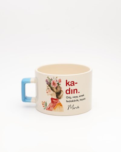 Mavi kulplu Kadın Kelime Fincan 2, arka yüz