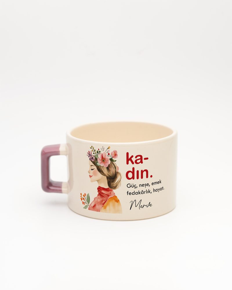 Mor kulplu Kadın Kelime Fincan 2, arka yüz