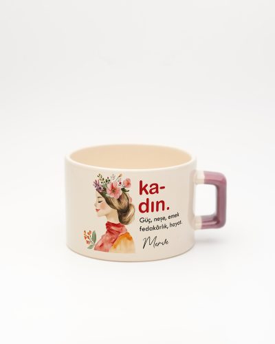 Mor kulplu Kadın Kelime Fincan 2, ön yüz