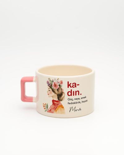 Pembe kulplu Kadın Kelime Fincan 2, arka yüz