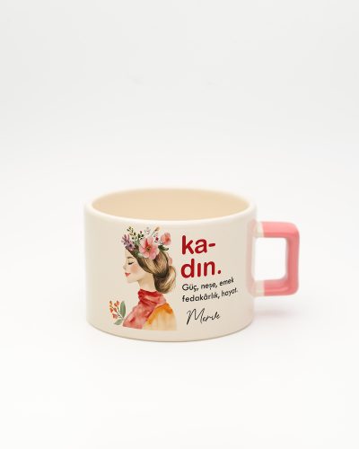 Pembe kulplu Kadın Kelime Fincan 2, ön yüz