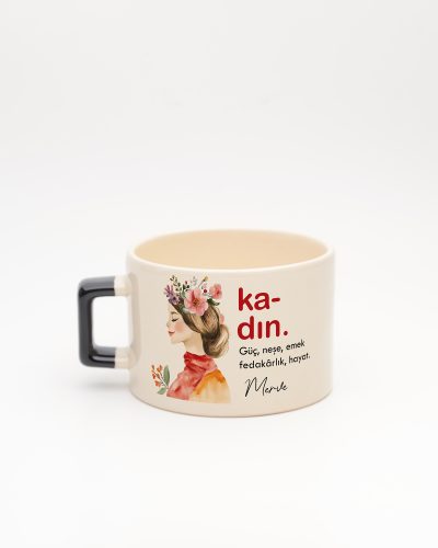 Siyah kulplu Kadın Kelime Fincan 2, arka yüz