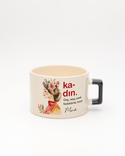 Siyah kulplu Kadın Kelime Fincan 2, ön yüz