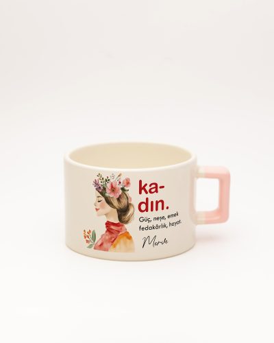 Toz Pembe kulplu Kadın Kelime Fincan 2, ön yüz