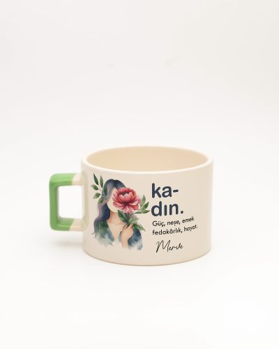 Açık Yeşil kulplu Kadın Kelime Fincan, arka yüz