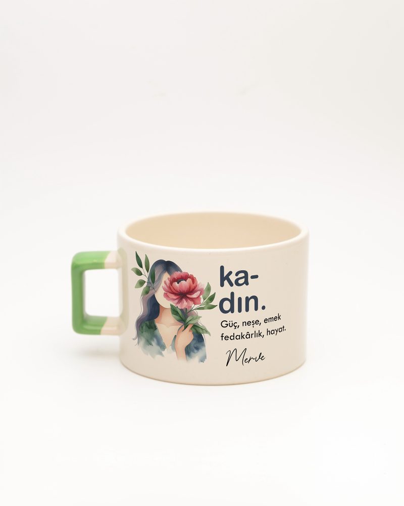 Açık Yeşil kulplu Kadın Kelime Fincan, arka yüz