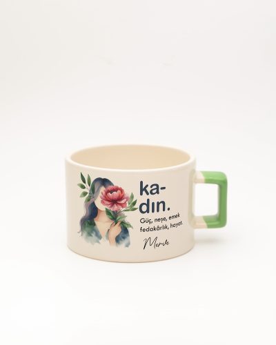 Açık Yeşil kulplu Kadın Kelime Fincan, ön yüz