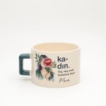 Koyu Yeşil kulplu Kadın Kelime Fincan, arka yüz