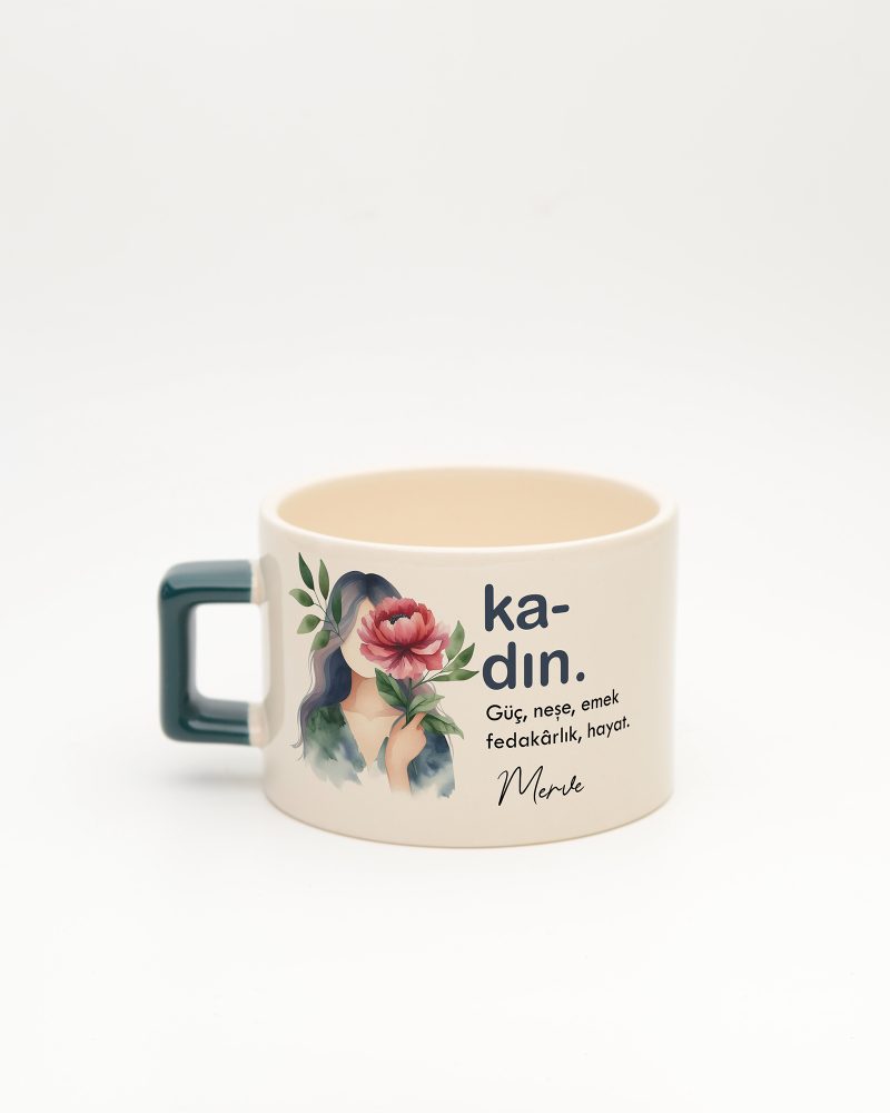 Koyu Yeşil kulplu Kadın Kelime Fincan, arka yüz