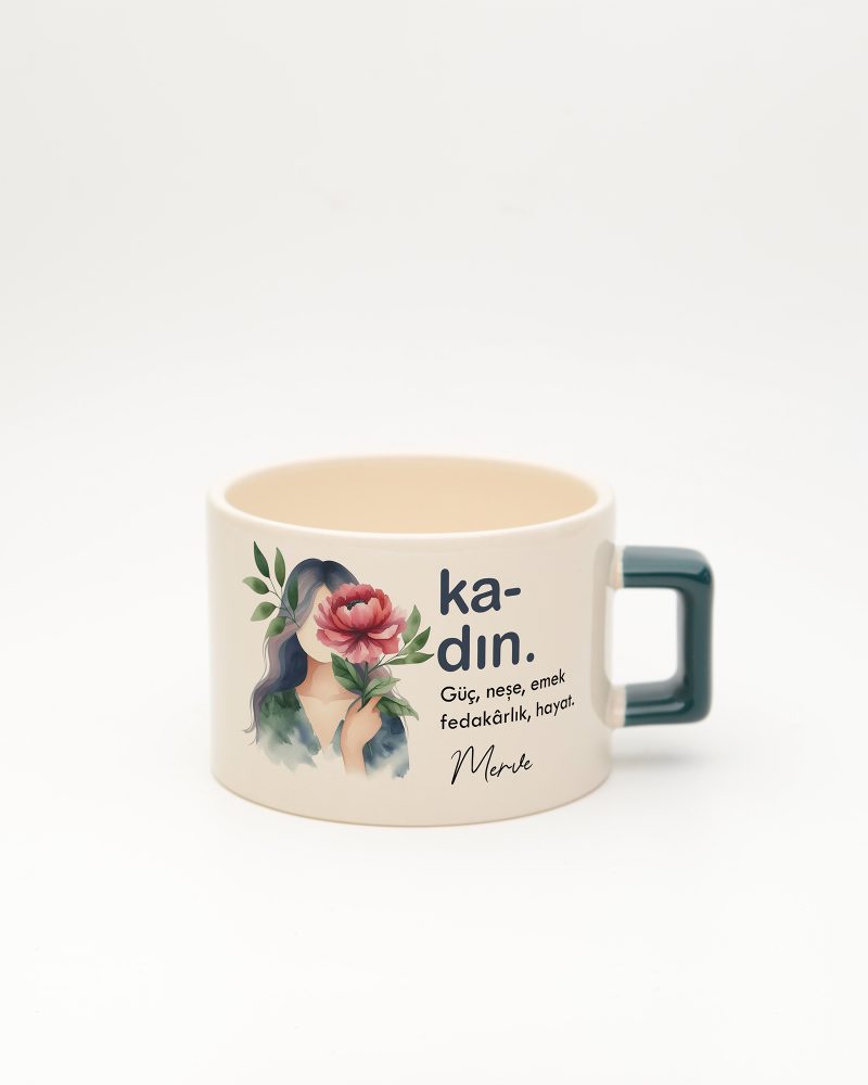 Koyu Yeşil kulplu Kadın Kelime Fincan, ön yüz