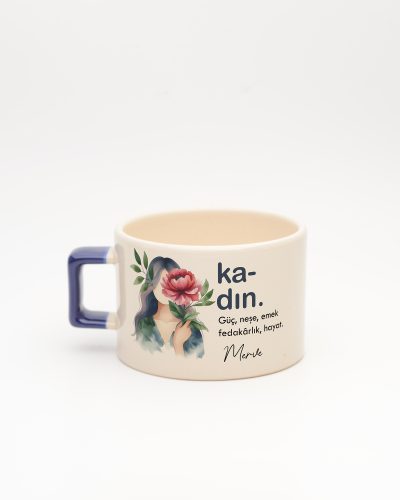 Lacivert kulplu Kadın Kelime Fincan, arka yüz