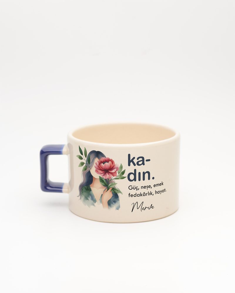 Lacivert kulplu Kadın Kelime Fincan, arka yüz