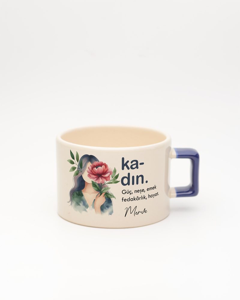 Lacivert kulplu Kadın Kelime Fincan, ön yüz