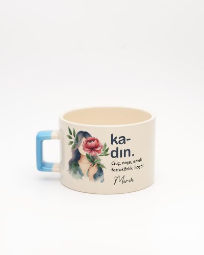 Mavi kulplu Kadın Kelime Fincan, arka yüz