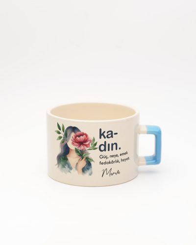 Mavi kulplu Kadın Kelime Fincan, ön yüz