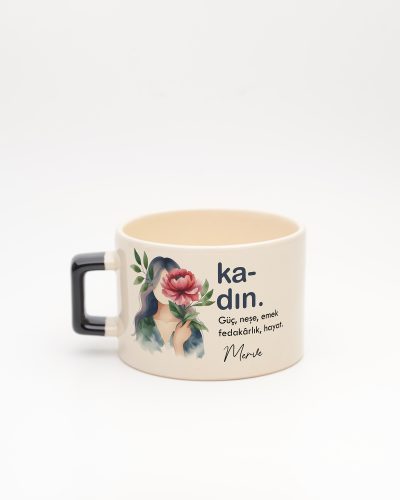 Siyah kulplu Kadın Kelime Fincan, arka yüz