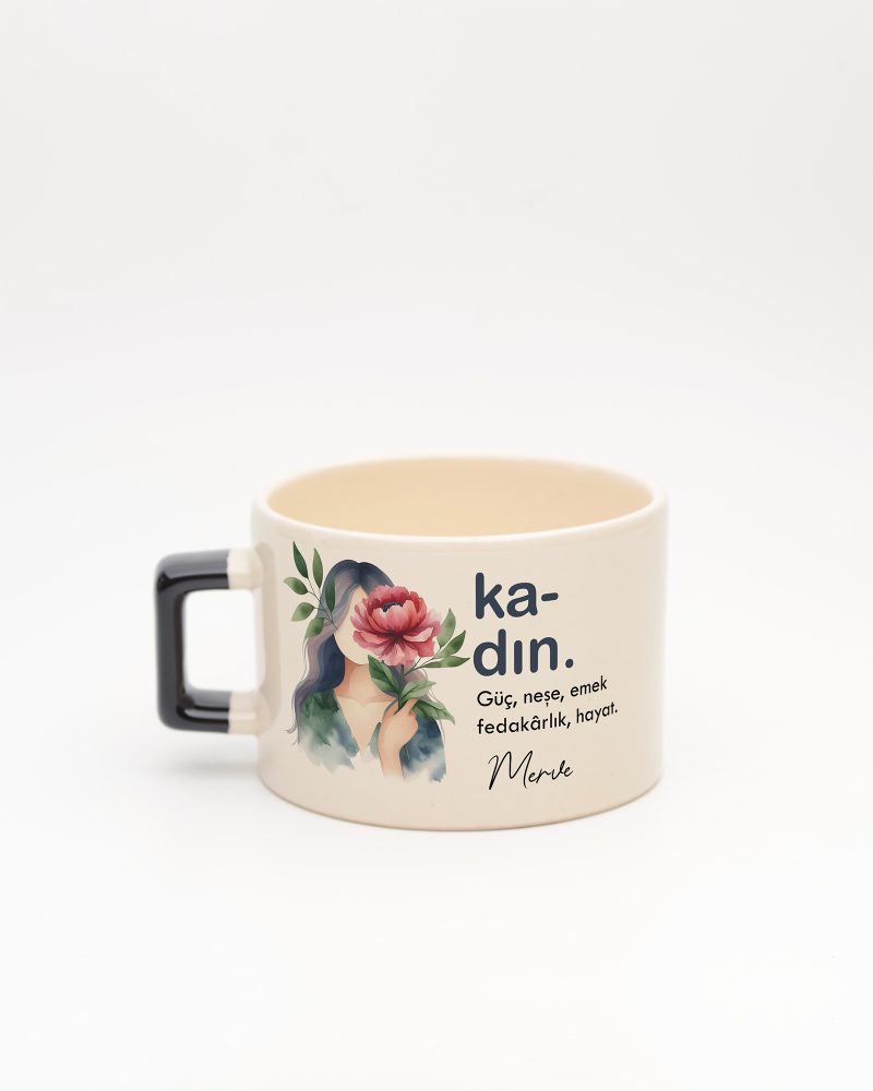 Siyah kulplu Kadın Kelime Fincan, arka yüz