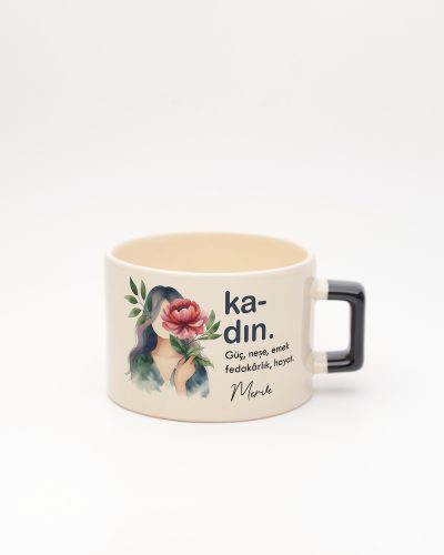 Siyah kulplu Kadın Kelime Fincan, ön yüz
