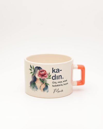 Turuncu kulplu Kadın Kelime Fincan, ön yüz