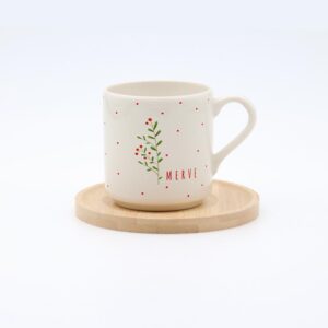 Yuvarlak Ahşap Tabaklı Kokina Desenli İsimli Fincan