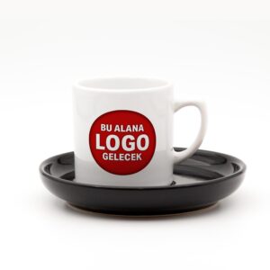 Logolu Renkli Tabaklı Kahve Fincanı