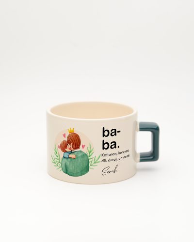 Koyu Yeşil kulplu Baba Kelime Karekulp Fincan, ön yüz
