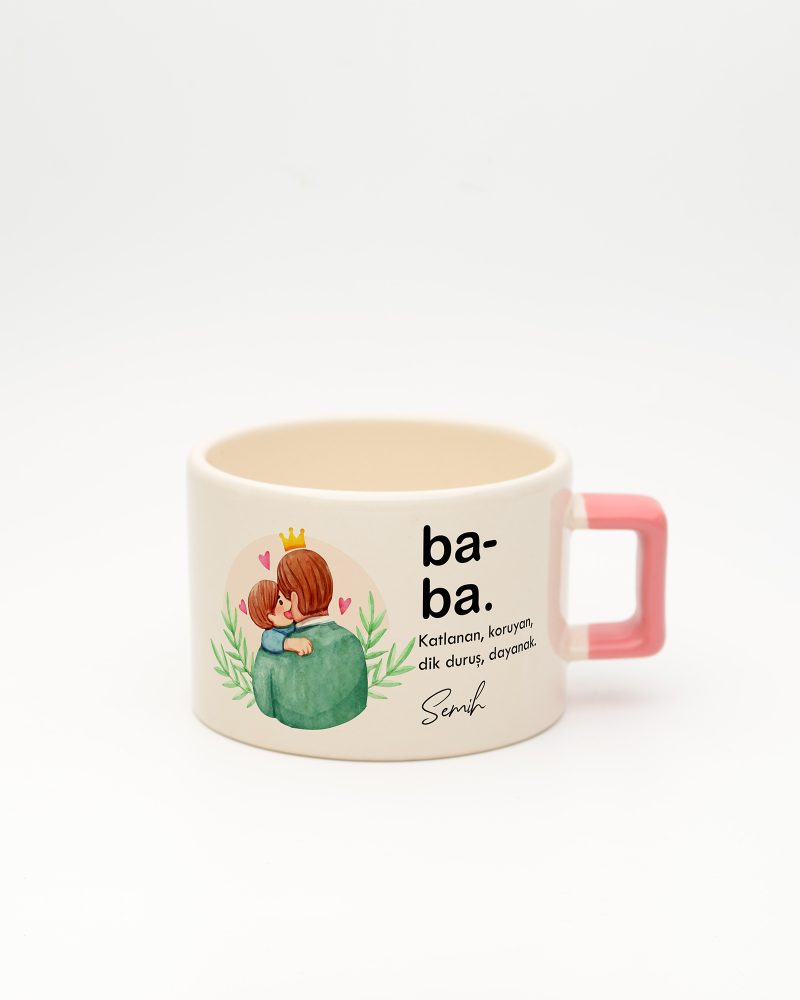Pembe kulplu Baba Kelime Karekulp Fincan, ön yüz