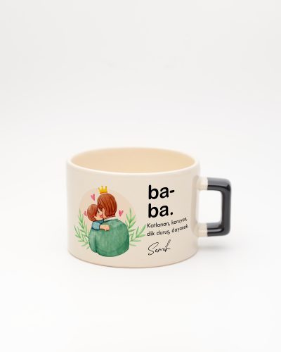 Siyah kulplu Baba Kelime Karekulp Fincan, ön yüz