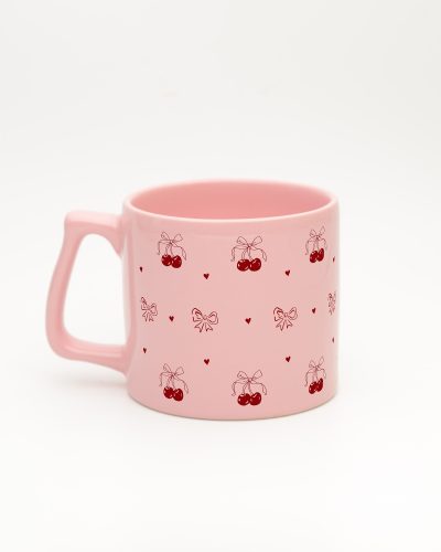 Pastel pembe Fiyonk Kiraz İsimli Kupa, arka yüz