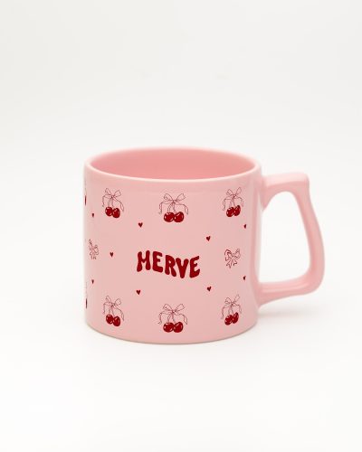 Pastel pembe Fiyonk Kiraz İsimli Kupa, ön yüz