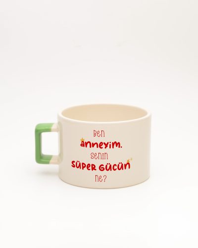 Açık Yeşil kulplu Super Mom İsimli Fincan, arka yüz
