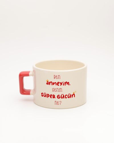 Kırmızı kulplu Super Mom İsimli Fincan, arka yüz