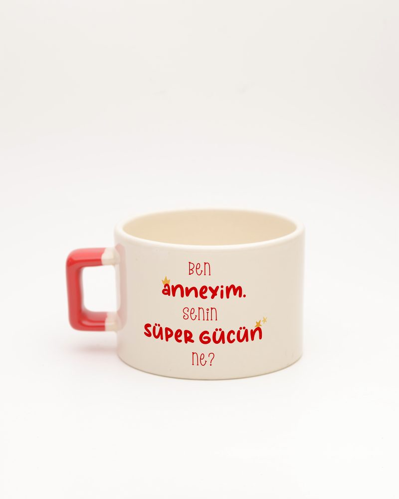 Kırmızı kulplu Super Mom İsimli Fincan, arka yüz