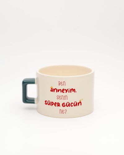 Koyu Yeşil kulplu Super Mom İsimli Fincan, arka yüz