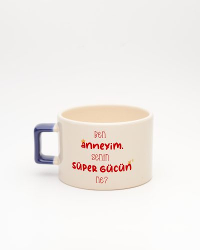 Lacivert kulplu Super Mom İsimli Fincan, arka yüz