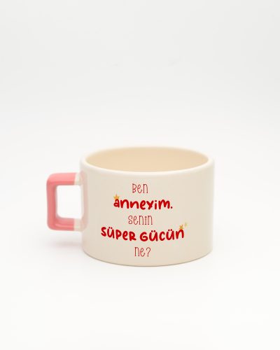 Pembe kulplu Super Mom İsimli Fincan, arka yüz