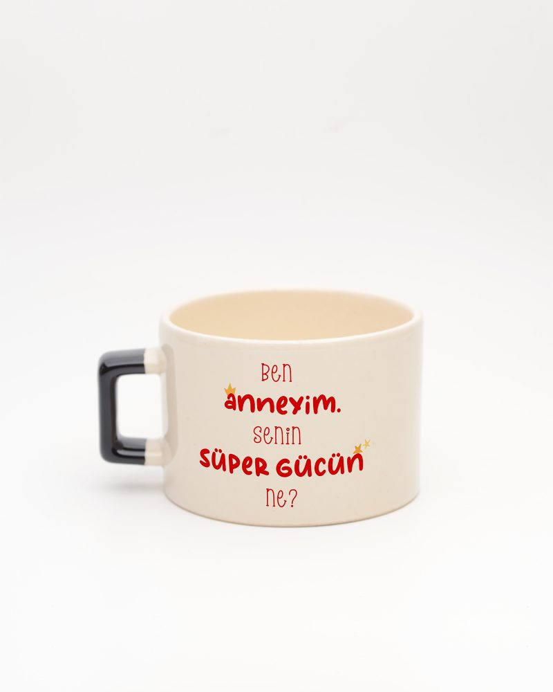 Siyah kulplu Super Mom İsimli Fincan, arka yüz