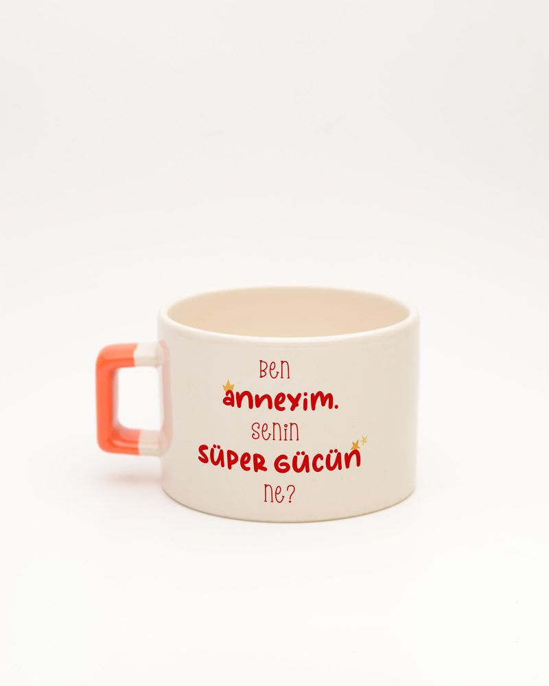 Turuncu kulplu Super Mom İsimli Fincan, arka yüz