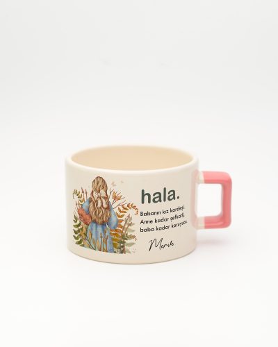 Pembe kulplu Hala Kelime Fincan, ön yüz