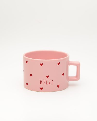 Pastel pembe Kalpli İsimli Pastel Fincan, ön yüz