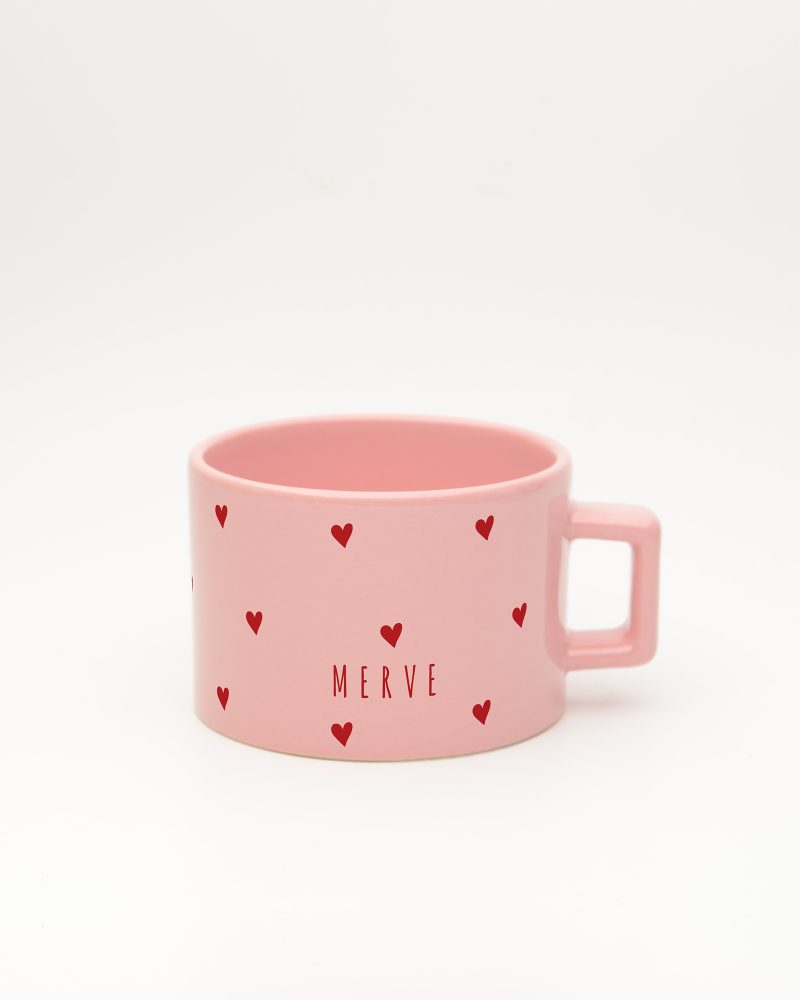 Pastel pembe Kalpli İsimli Pastel Fincan, ön yüz