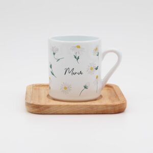 Papatyalı İsimli Ahşap Tabaklı Fincan